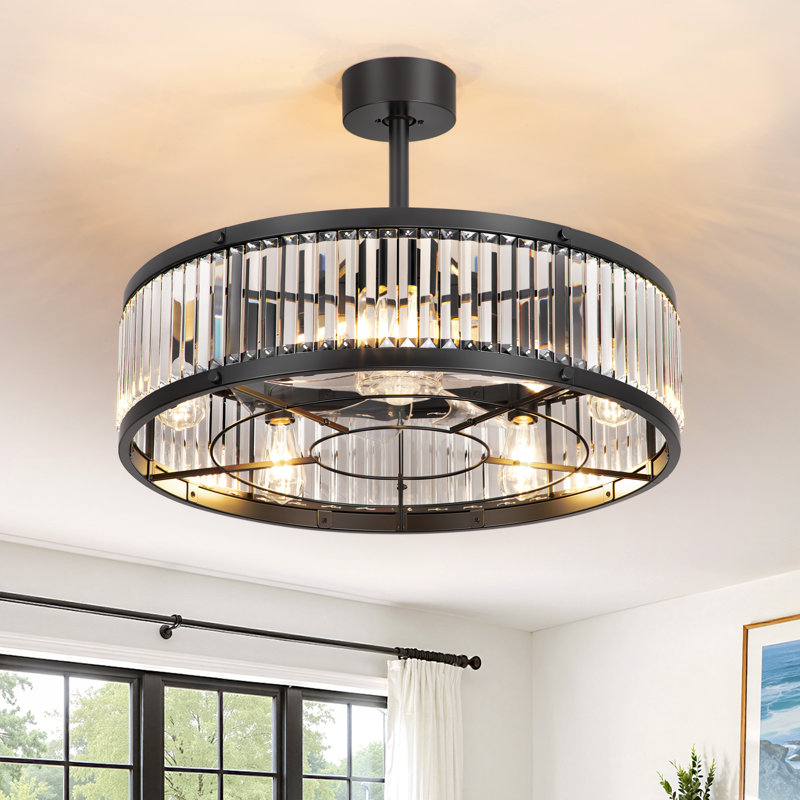 28" Caged Ceiling Fan with Light, 5 E26 Sockets, Quiet DC Motor, Remote Control