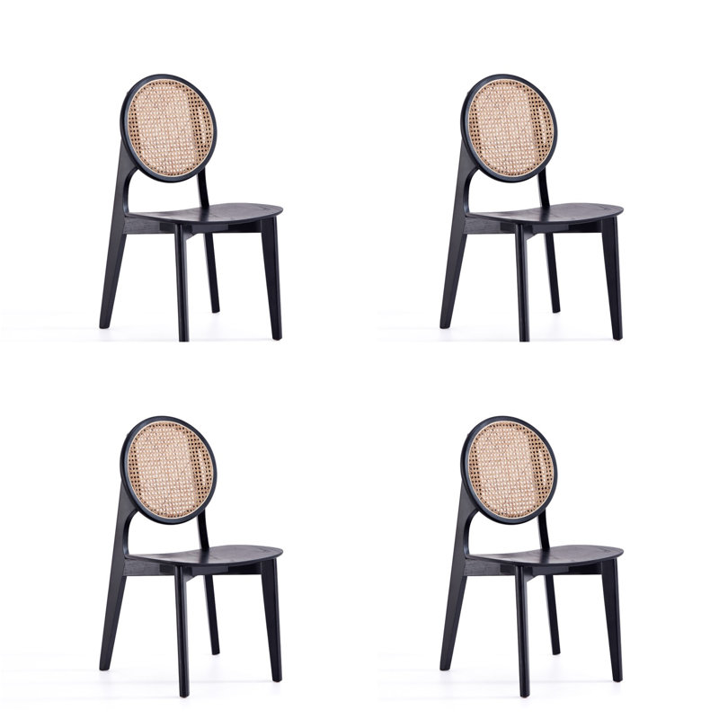 Versailles Black and Natural Wood Rattan Dining Chairs, Set of 4