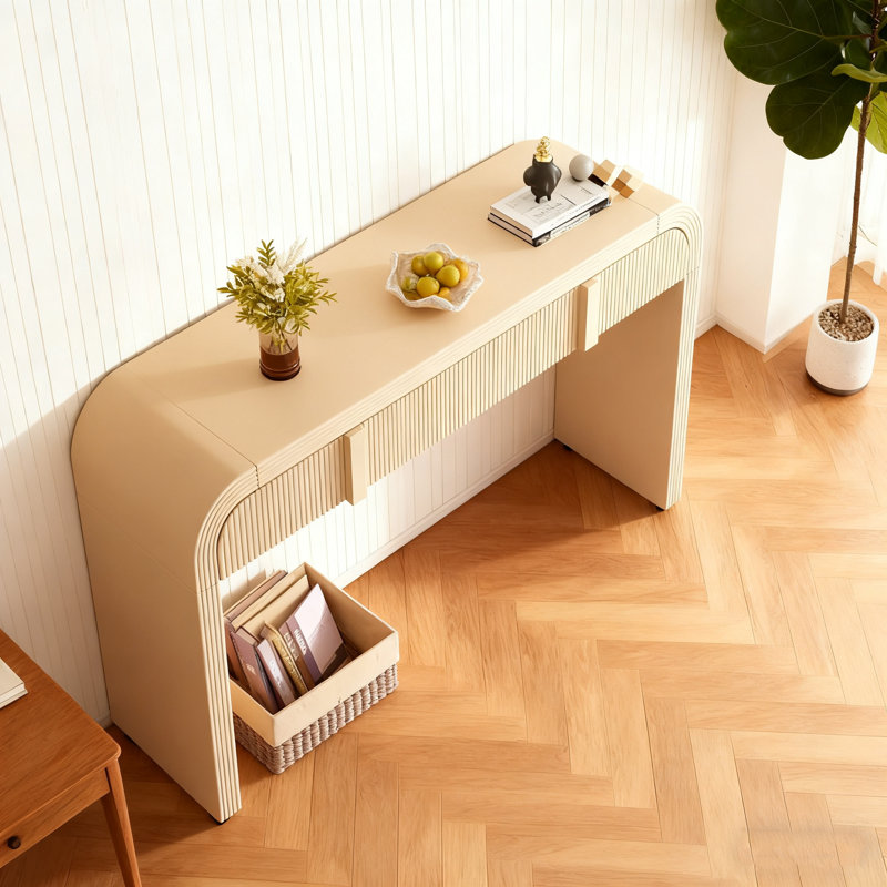 Console moderne avec 2 tiroirs de rangement, table d'entrée cannelée à silhouette arrondie pour le salon et l'entrée