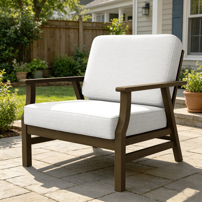 Montelongo Solid Teak Wood Outdoor Lounge Chairs With Cushions, Beige, Brown