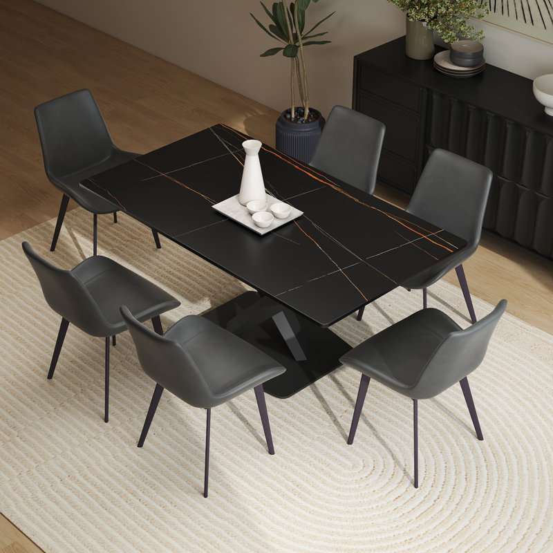 Ensemble de table de salle à manger 7 pièces 7 pièces avec 6 chaises en similicuir, Lauren Blackgold