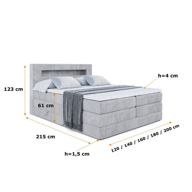 Daigle Divan Bed Set, 140 x 200cm, Light gray