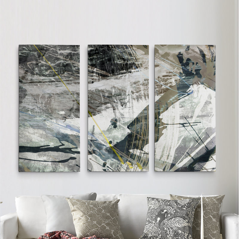 "White Noise I", ensemble de 3 reproductions d’art sur toiles, H 40 po x l 60 po x P 1,5 po