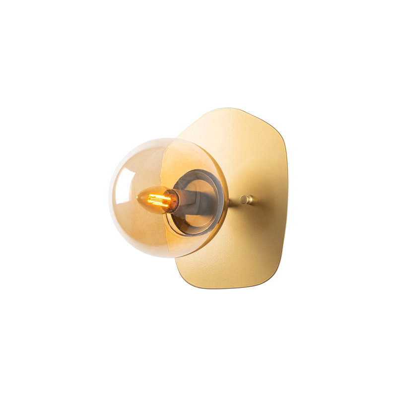 Lampe murale élégante, corps en métal doré, 7,9 x 9,8 x 9,8 pouces | Bouchon en verre, douille E14, 40 W maximum (ampoule non incluse) | Parfait pour les décors traditionnels et scandinaves, classé IP20, idéal pour la maison et l'hôtel