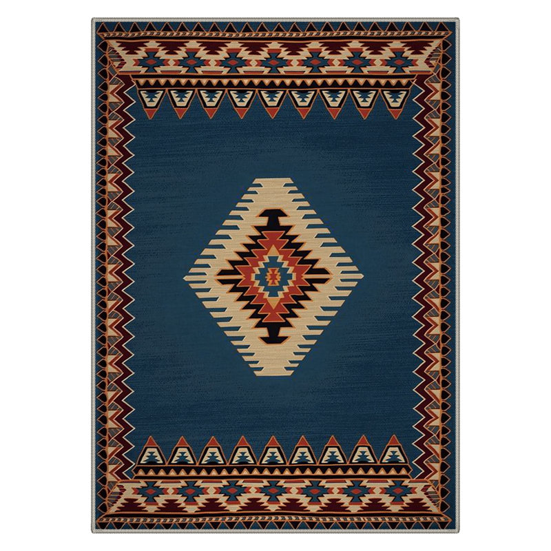 Almaden Southwestern Tribal Medallion Machine Washable Blue / Beige / Red Indoor Area Rug with Non-Slip Backing