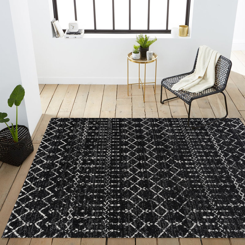 Kateshia Moroccan HYPE Boho Vintage Diamond Black/Ivory Rug, Rectangle 12' x 15'