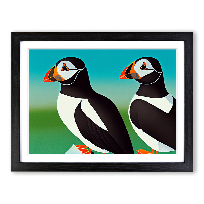 Puffin Birds Vol.2 - Single Picture Frame Print, Black, 46cm H x 64cm W x 2cm D