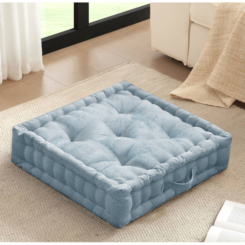 Poly Chenille Square Floor Pillow Cushion-24x24", Aqua Blue