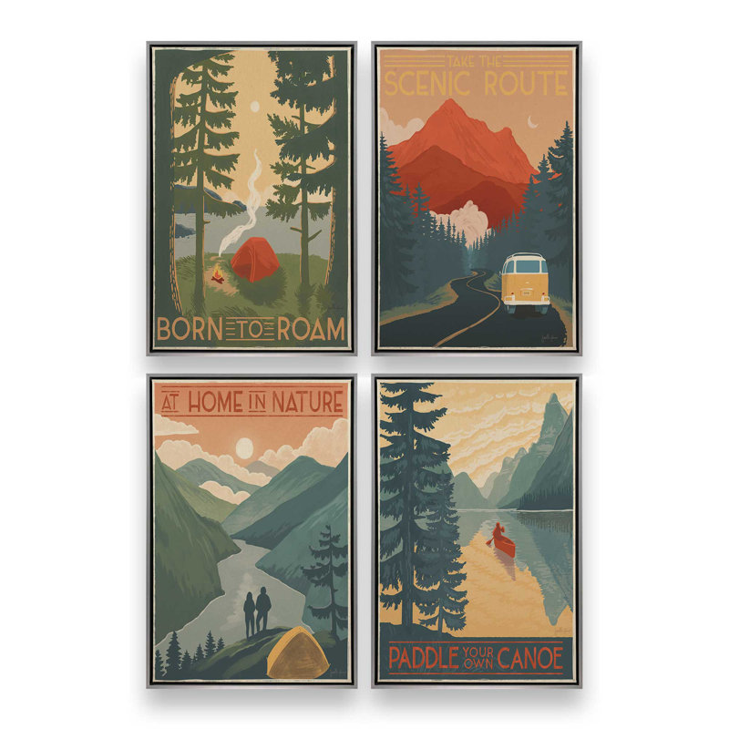 «Back to Nature», ensemble de 4, reproduction sur toile, H 48,75 po x l 32,75 po, Cadre flottant en chrome poli