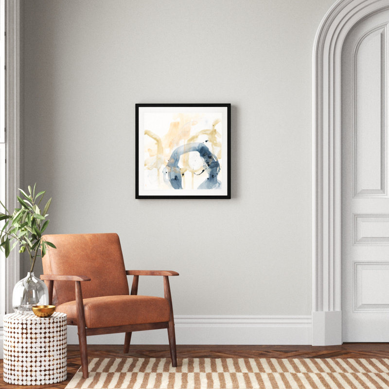 «Liquide Blueprint VI», peinture sur toile, H 26,5 po x l 26,5 po x P 1,5 po, Cadre noir