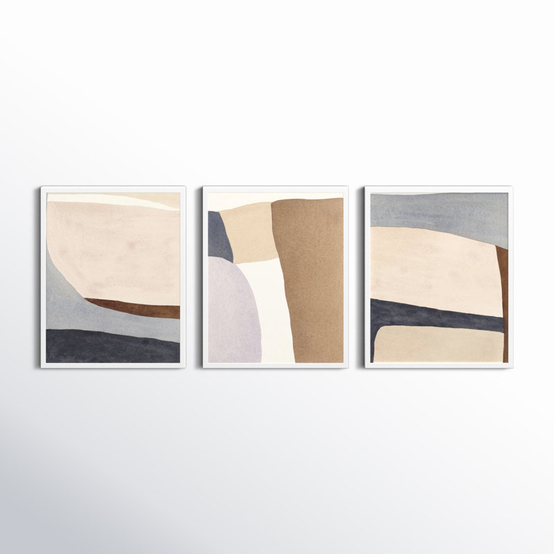 «Divided By 3 In Blue» par Julia Balfour - reproduction d'art encadrée, H 38 po x l 90 po, Blanc
