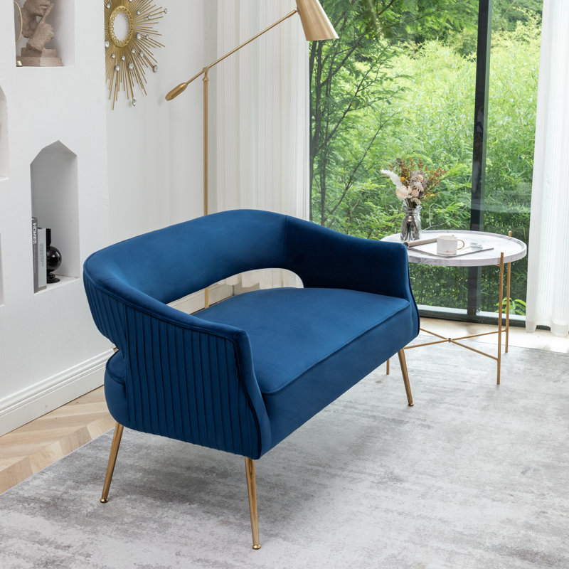 Causeuse à accoudoirs évasés en velours 51,2 po Chynna, Velours bleu