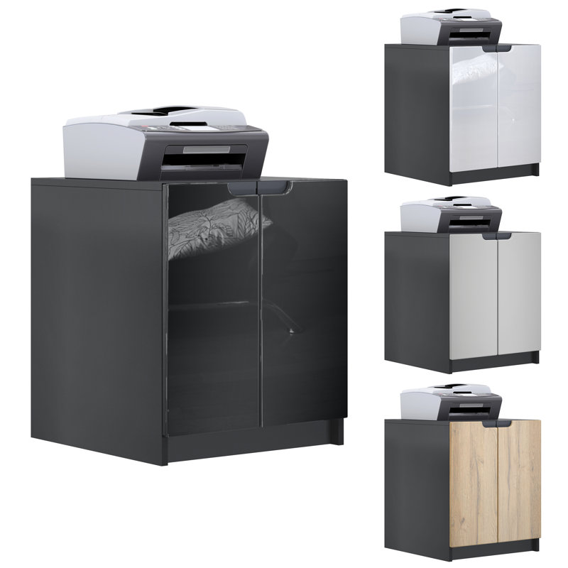 Logan 2 -Door 1 -Shelf Cabinet Office Storage Cabinet, Matt Black/Yellow