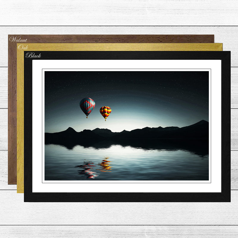 Landscape Lake Hot Air Balloon Framed Print, Walnut