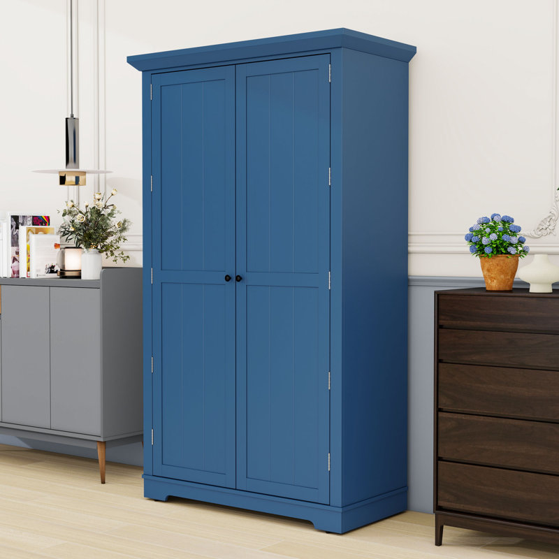 Armoire de cuisine 72 po Farmhouse Shaker avec tablettes réglables, 3 tiroirs et plateaux coulissants, Bleu