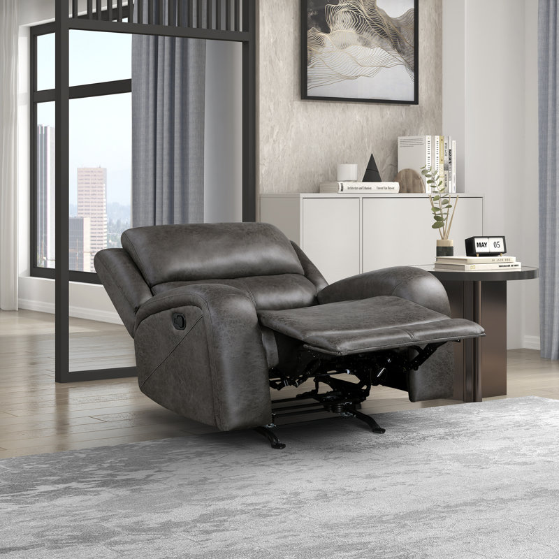  Chaise berçante inclinable en microfibre polie transitionnelle de 38 po Niosha, Gris