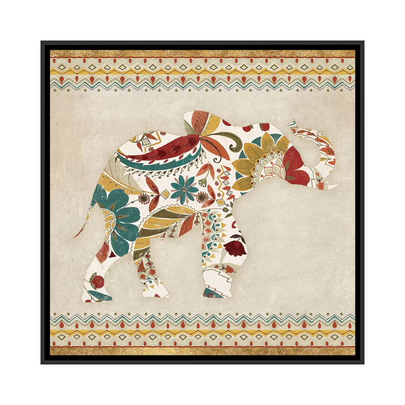 Boho Elephant I, impression sur toile tendue, H 12 po x l 12 po x P 1,5 po, Toile avec cadre noir