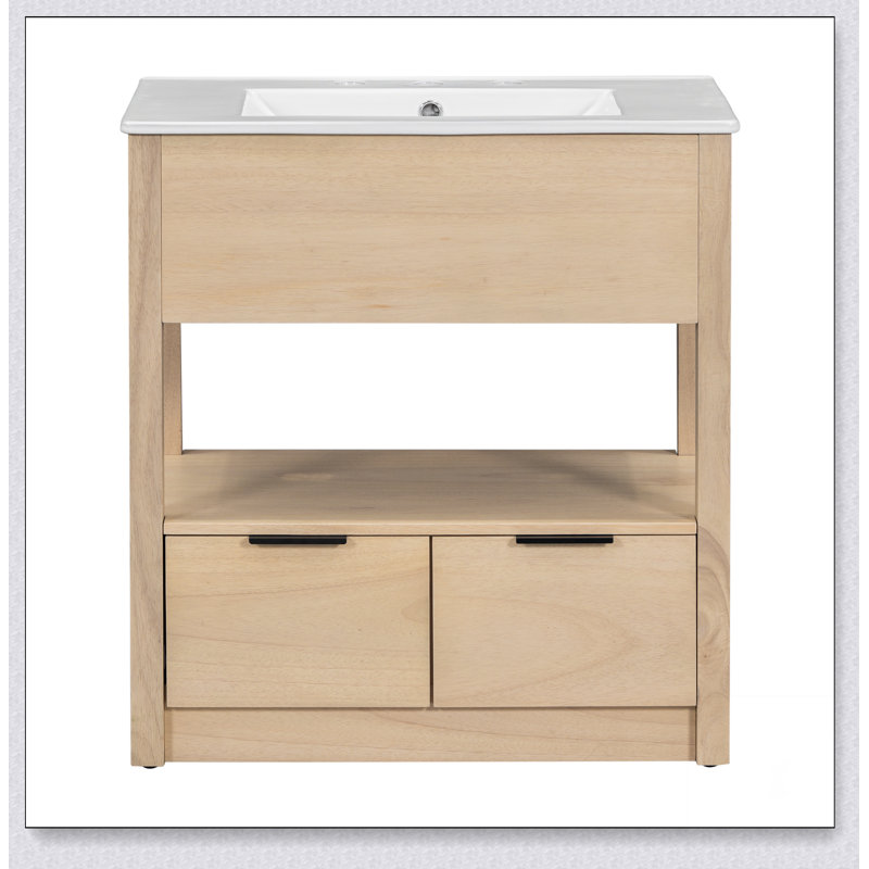 Meuble-lavabo 30 po avec comptoir d'évier, armoire de salle de bain avec tablette ouverte et tiroirs