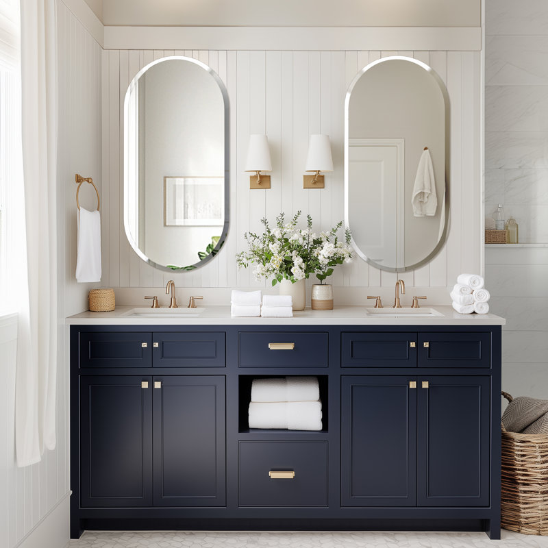 Long Oval Wall Hanging Glass Mirror With Beveled Edge Vanity Mirror For Bathroom, 39.3"H x 20"W