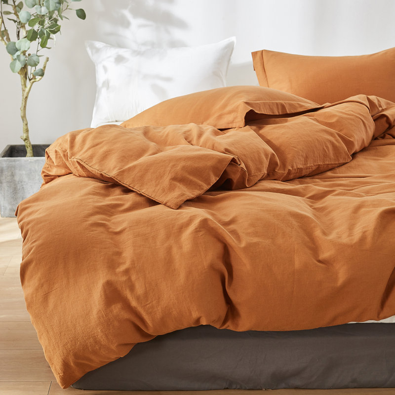 Linen Duvet Cover Set, Twin Duvet Cover + 1 Standard Pillowcase, Rust