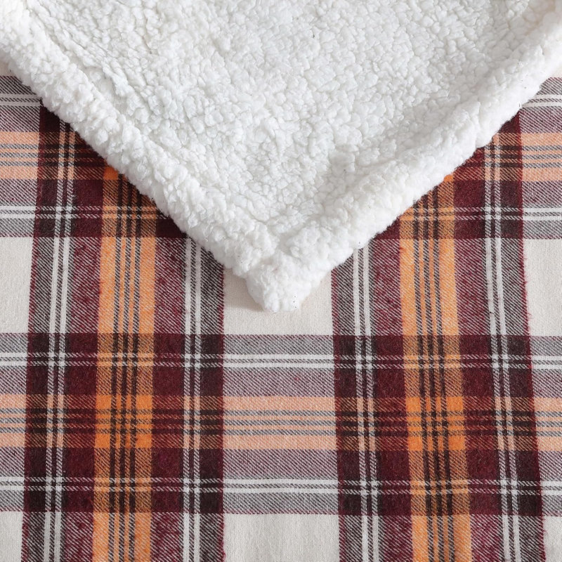 Couverture, sherpa réversible doux et literie en molleton brossé, parfait pour se prélasser, essentiels pour le dortoir (rouge écossais Edgewood)
