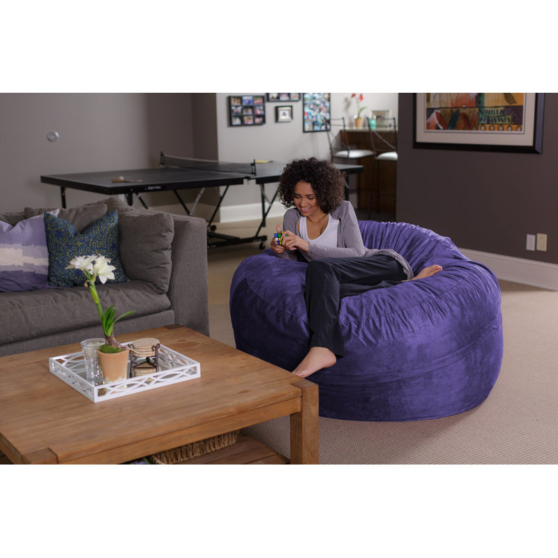 Fauteuil à billes - fauteuil repose-pieds rond rembourré de mousse déchiquetée - Fauteuil à billes rembourré de mousse à mémoire de forme ultra douce avec housse en microsuède - Mobilier et accessoires rembourrés de mousse pour chambre de résid