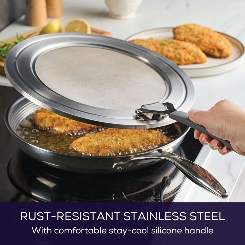 Circulon Universal Splatter Guard Mesh Grease Cover For Pots And Pans Protects Stove, Countertop, And Kitchen From Oil When Frying, 13 Inch, Stainless Steel