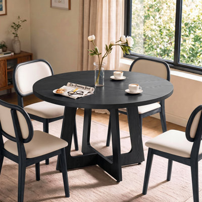Table de salle à manger ronde pour 4 personnes, style Mid-Century style campagnard, facile à assembler pour la cuisine, la salle à manger et le salon, noir