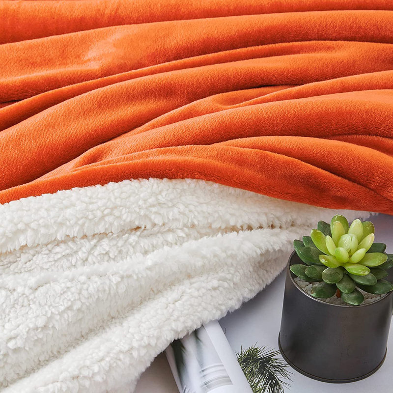Sherpa Reversible Throw Blanket, 130" W x 150" L, Orange