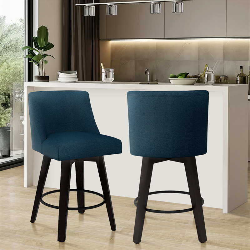 Tabourets de bar et de comptoir Loriell avec structure en bois massif, Bleu marine, 2