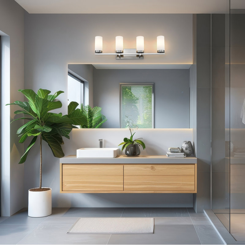 Coiffeuse Danica, H 9 po x l 29,5 po x P 5,5 po, Nickel brossé, Quatre lumières