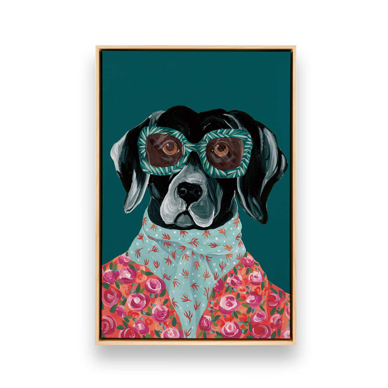 «Dashing Labrador» par Yvette St. Amant, reproduction d'art, H 24 po x l 18 po, Cadre flottant, Tanné