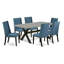 Ensemble de table et chaises de cuisine 7 pièces comprenant une table de salle à manger rectangulaire avec pieds en X et 6 chaises Parsons en tissu bleu, noir brossé-2026580054-2026580053-2026580052