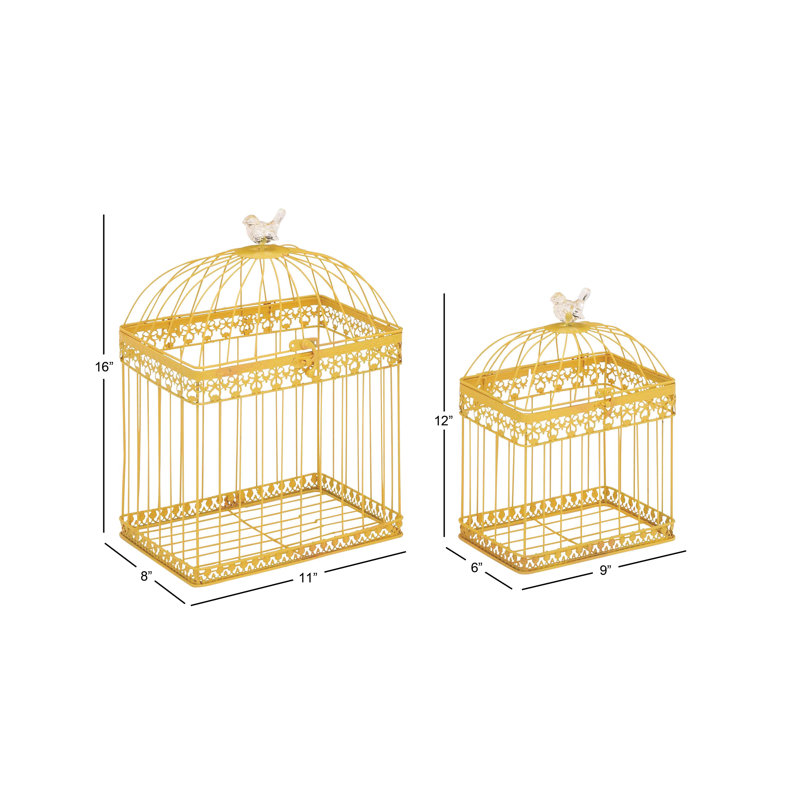 Ensemble 2 pièces de cage à oiseaux décoratives en acrylique Kendell, Jaune