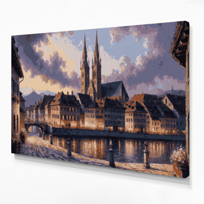 Cities Zurich Switzerland Black Canvas Wall Art