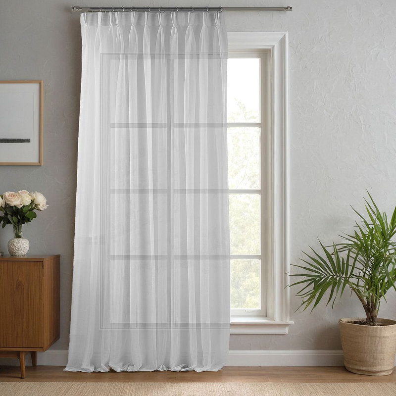Sheer Single Curtain Panel, 130cm Width x 425cm Drop, White