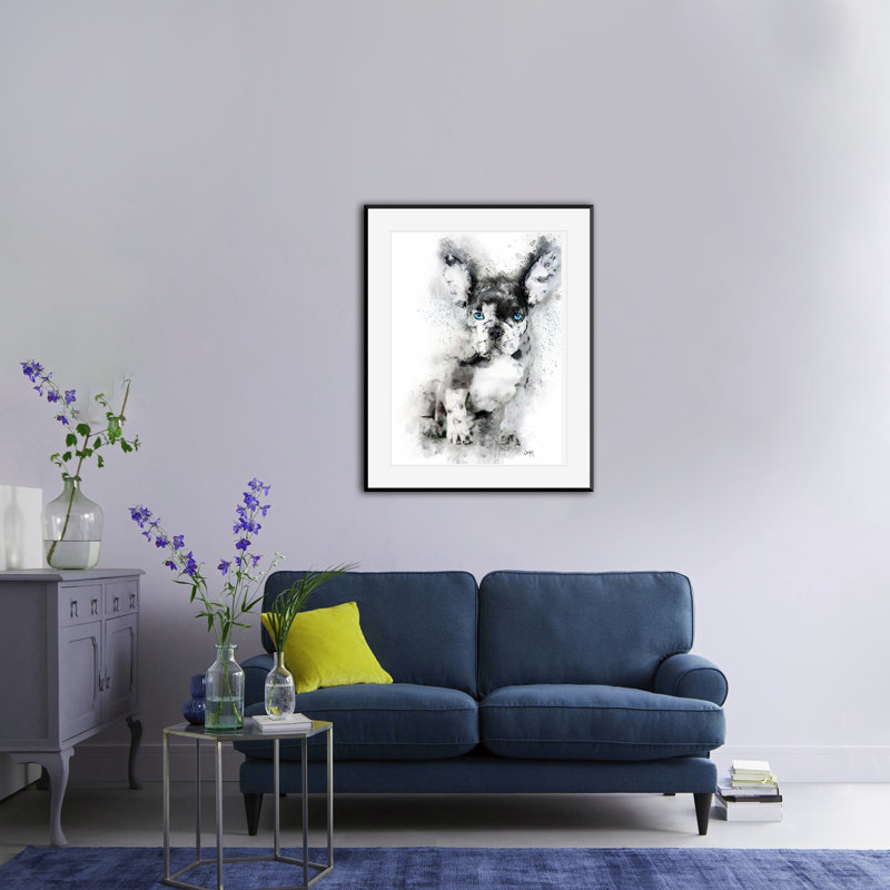 Frenchie French Bulldog Framed Wall Art Print - Single Picture Frame Illustration on Wood
