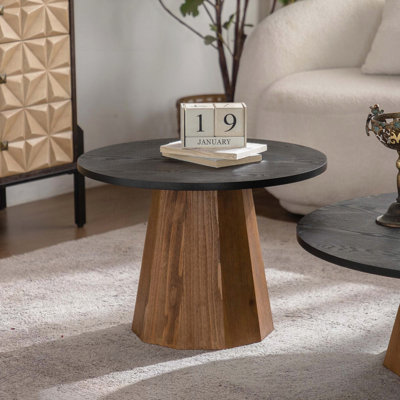 Table basse ronde avec placage à motif d'écorce véritable - Piédestal robuste