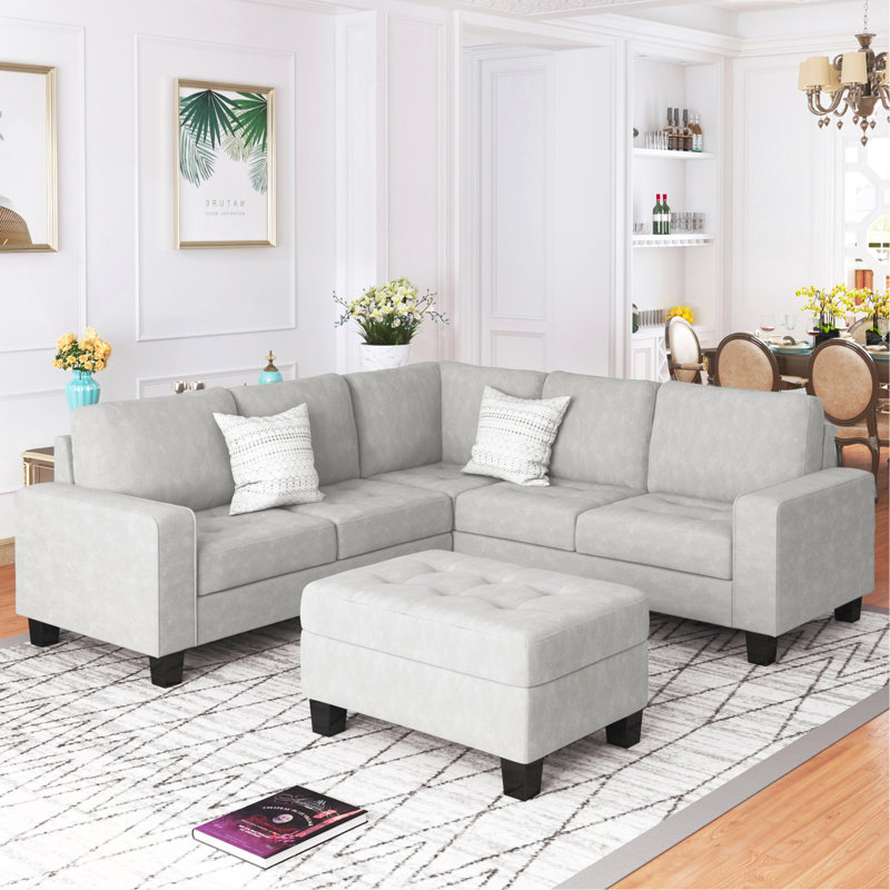 Sectional Corner Sofa L-Shape Couch Space Saving With Storage Ottoman & Cup Holders Design For Large Space Dorm Apartment