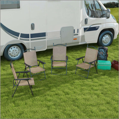 Chaises de patio pliantes, ensemble de 4 chaises de sport pour adultes, chaises de camping avec accoudoirs, siège en tissu maillé respirant pour la pelouse