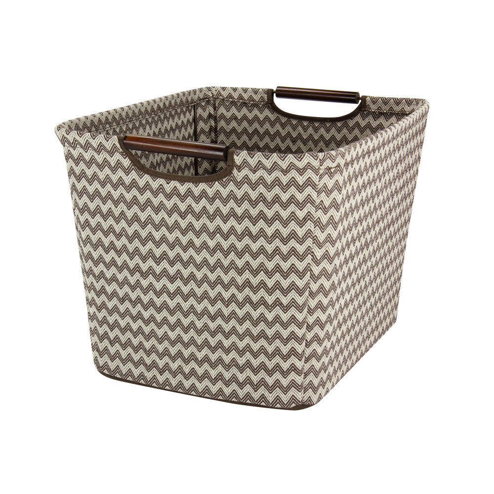 Fabric Decorative Bin 1, 11" H x 16" W x 13" D, Brown/Cream