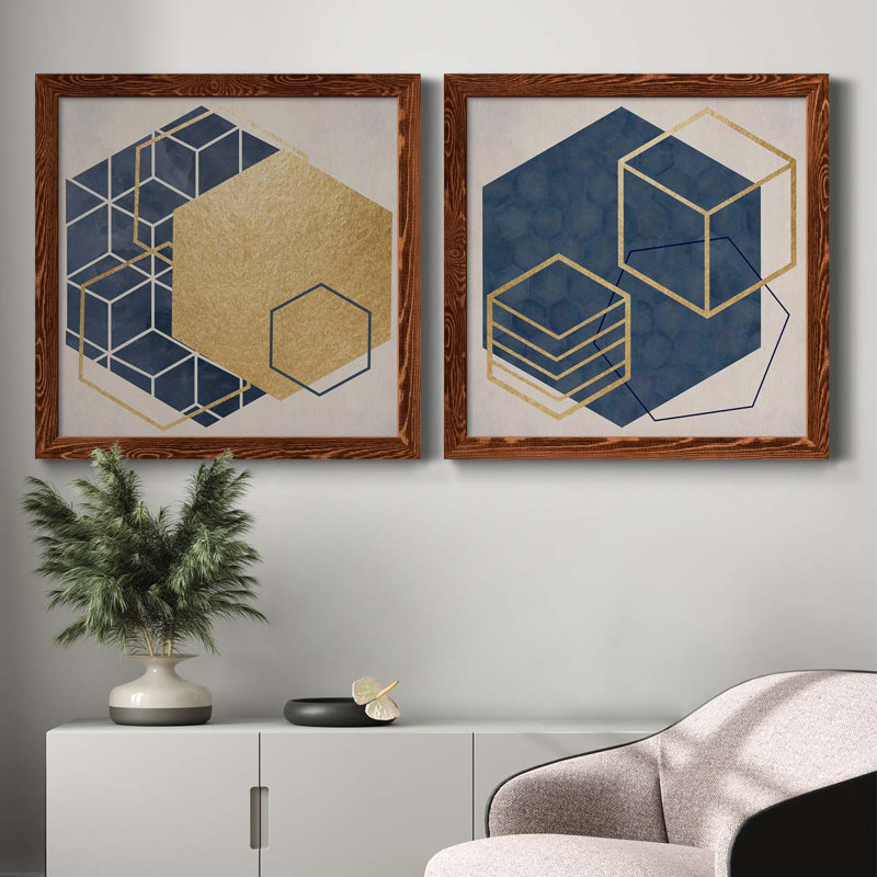 Geo I - impression de 2 pièces, H 24 po x l 48 po x P 1 po, Toile avec cadre érable