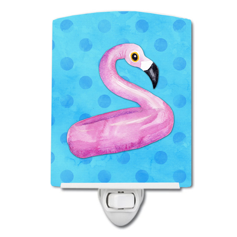 Éclairage de nuit en céramique flamant rose floaty pois, Bleu