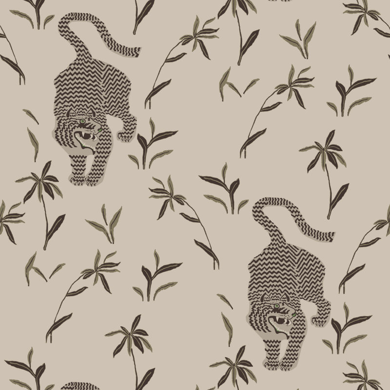 Papier peint tigre traqué - amande