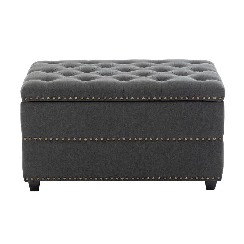 Banc de rangement en tissu avec pieds en bois Winston Porter Berg, Gris foncé
