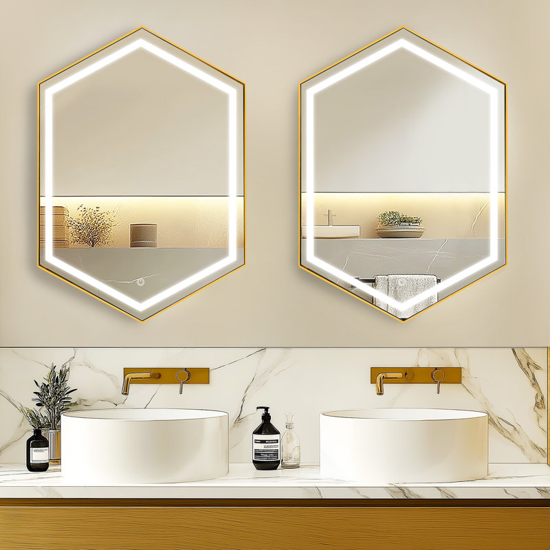Briahna 24"W34"H LED Lighting Medicine Cabinet, Gold