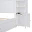 Grand lit en bois avec armoire tout-en-un, tablette et prises, blanc