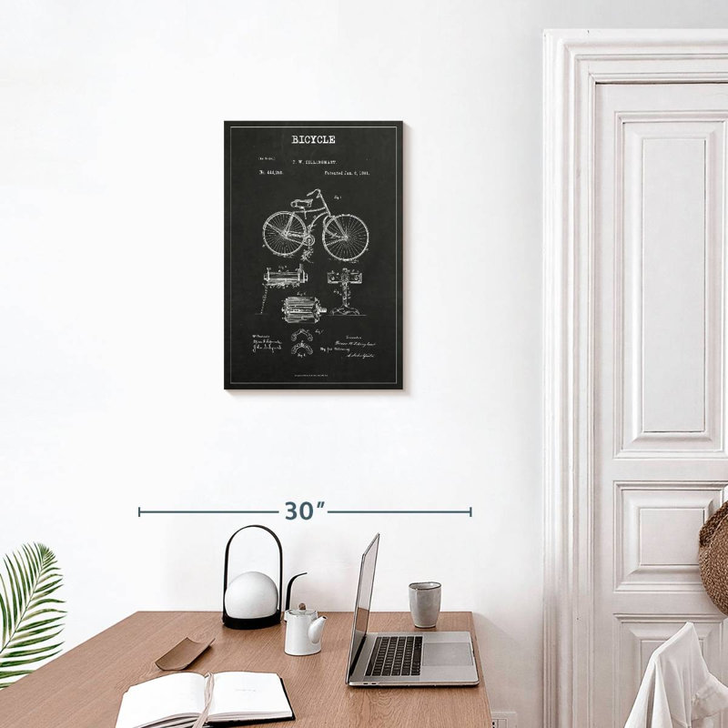 Bicyclette rétro brevet sur toile, H 24 po x l 16 po x P 1,25 po