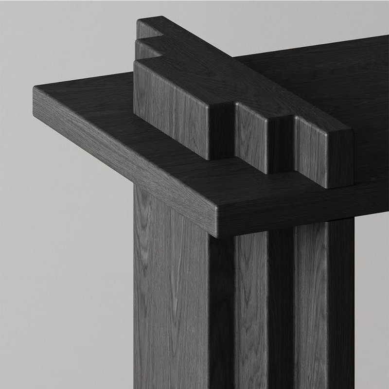 Console Mid-Century moderne en bois massif noir, H 33,5 po x l 39,4 po x P 15,7 po