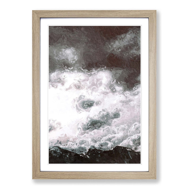 Cloudy Mountain - Picture Frame Painting, 36cm H x 27cm W x 2cm D, Oak Framed